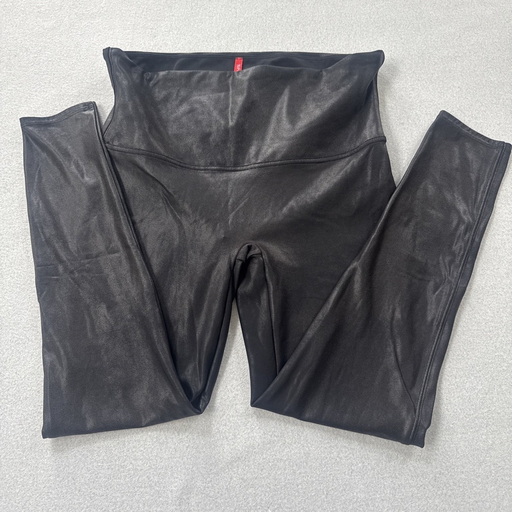 Spanx Faux Leather Leggings Women's 1X petite‎ black edgy sculpting Shaping